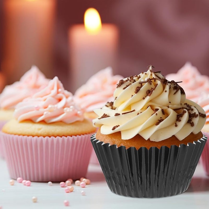 Black Aluminum Foil Cupcake Liners 100Pcs Non Stick Oil Resistant Baking Cups - Image 4